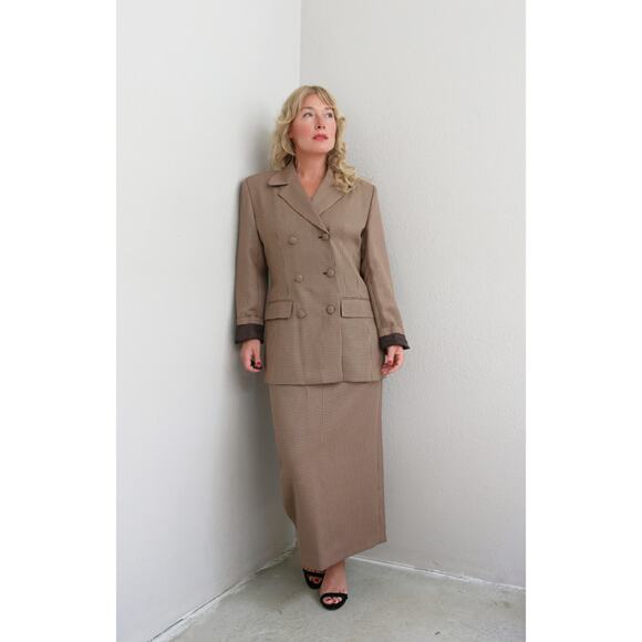 1980's Vintage Custom Tailored Houndstooth Skirt & Blazer Suit Set Women's MD LG - Picture 6 of 11